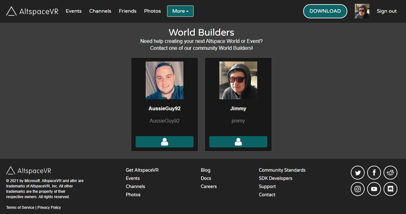 Featured world builders of Altspace at launch 20th October 2021.